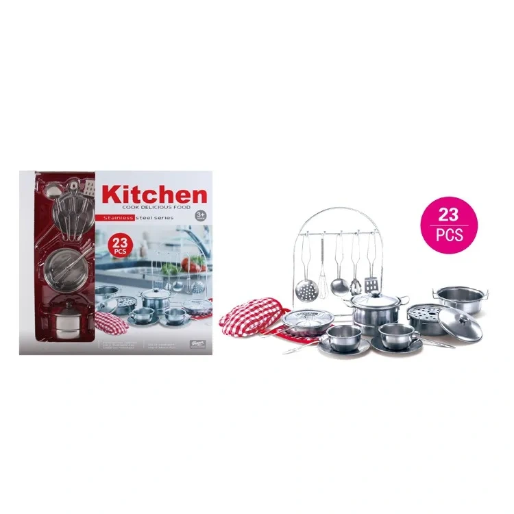 MON.BEST Stainless-Steel Chef Kitchen Play Set – Full-Size Educational Toy with Real Metal Tableware