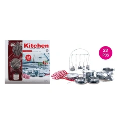 MON.BEST Stainless-Steel Chef Kitchen Play Set – Full-Size Educational Toy with Real Metal Tableware