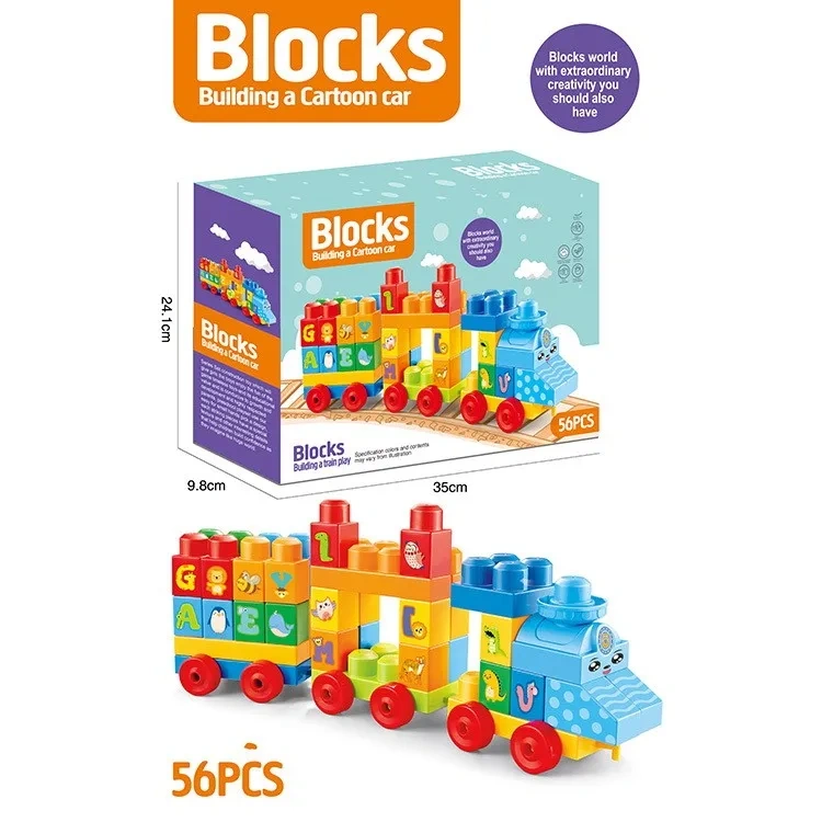 56PCS DIY Assembly Plastic Big Building Block Train Toys Education Block Toys for Children