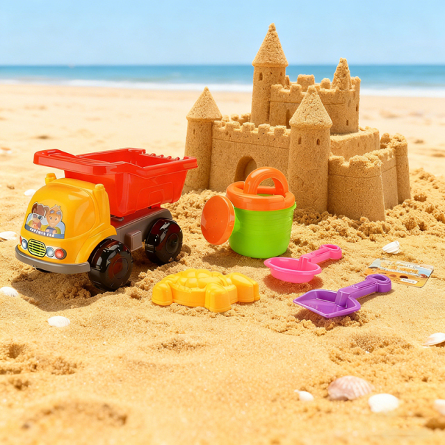 Large 5-piece Engineering Car Beach Toy for Kids Ages 5-7 Unisex Playing in Water and Sand