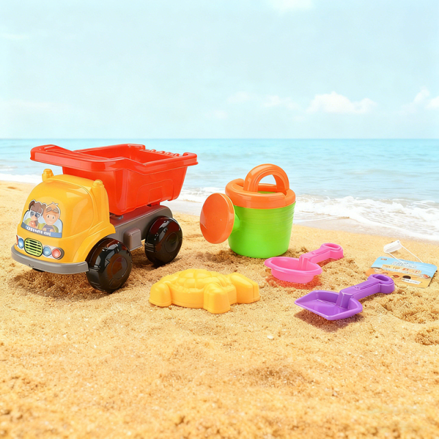 Large 5-piece Engineering Car Beach Toy for Kids Ages 5-7 Unisex Playing in Water and Sand