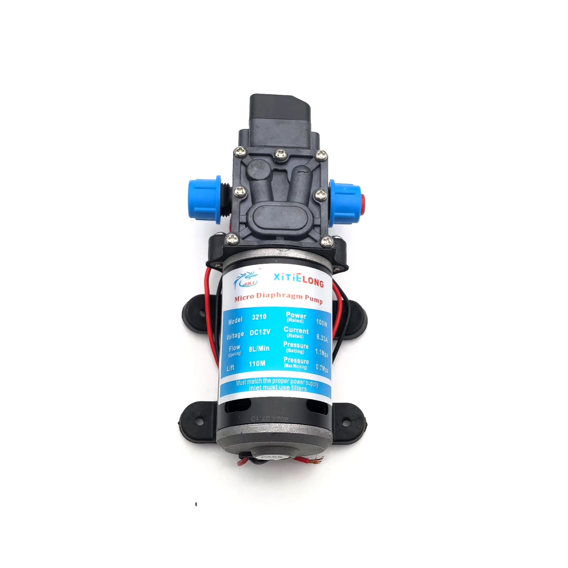 8L DC 12V 100W Brushed Water Pump Micro Electric Diaphragm for Agriculture Drone Spraying Trees Washing Car