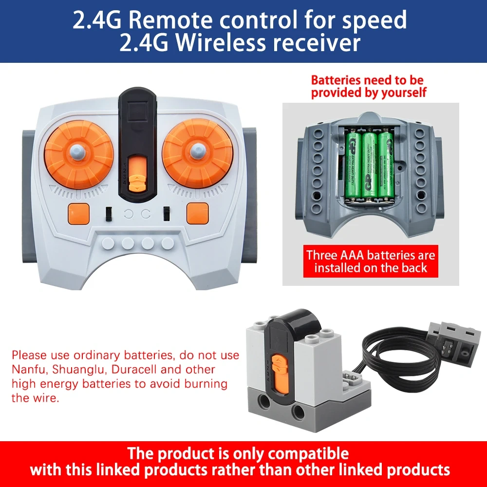 Kidsbits High-Tech PF Parts 2.4G Wireless Remote Control &Receiver Kit For Speed Compatible With LEGO