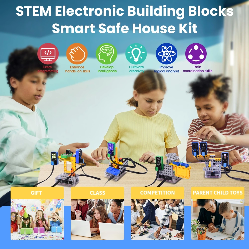 Kidsbits Stem House Safe Sensor Electronic Starter Kit For Arduino&Raspberry Pico With Building Blocks Compatible Lego  DIY Kit