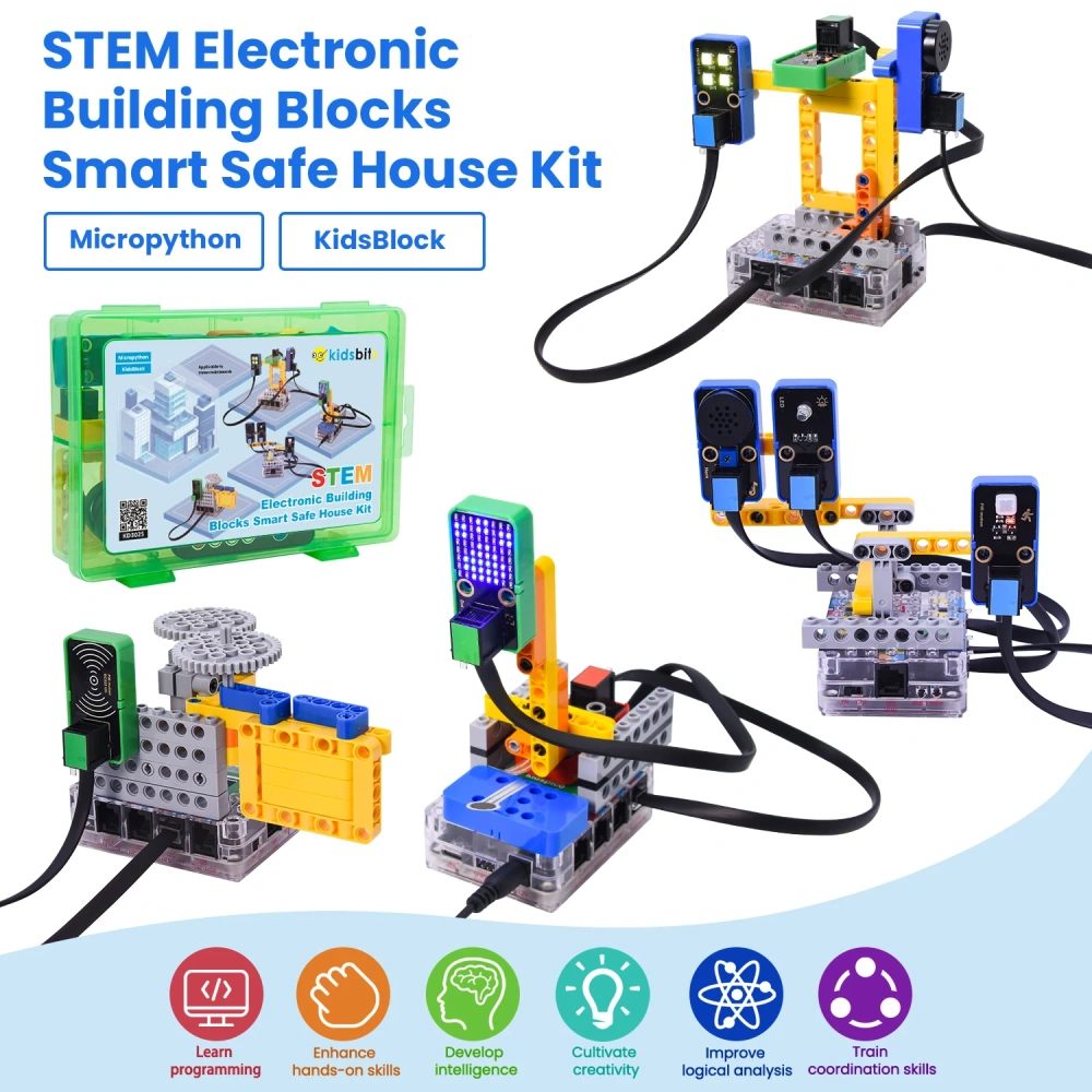 Kidsbits Stem House Safe Sensor Electronic Starter Kit For Arduino&Raspberry Pico With Building Blocks Compatible Lego  DIY Kit