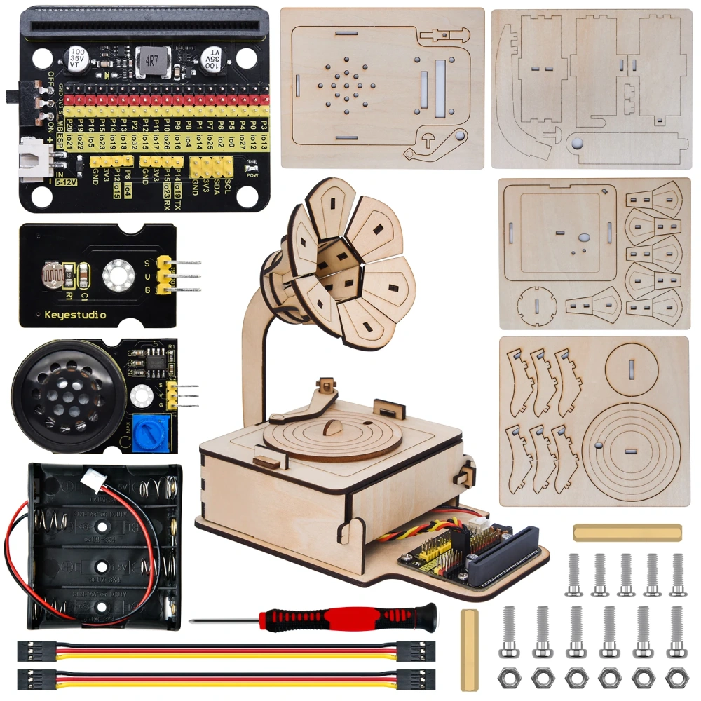 Kidsbits Keyestudio STEM Programming DIY Mini Light Controlled Phonograph Kit For Arduino ESP32 Coding Microbit DIY Starter Pack