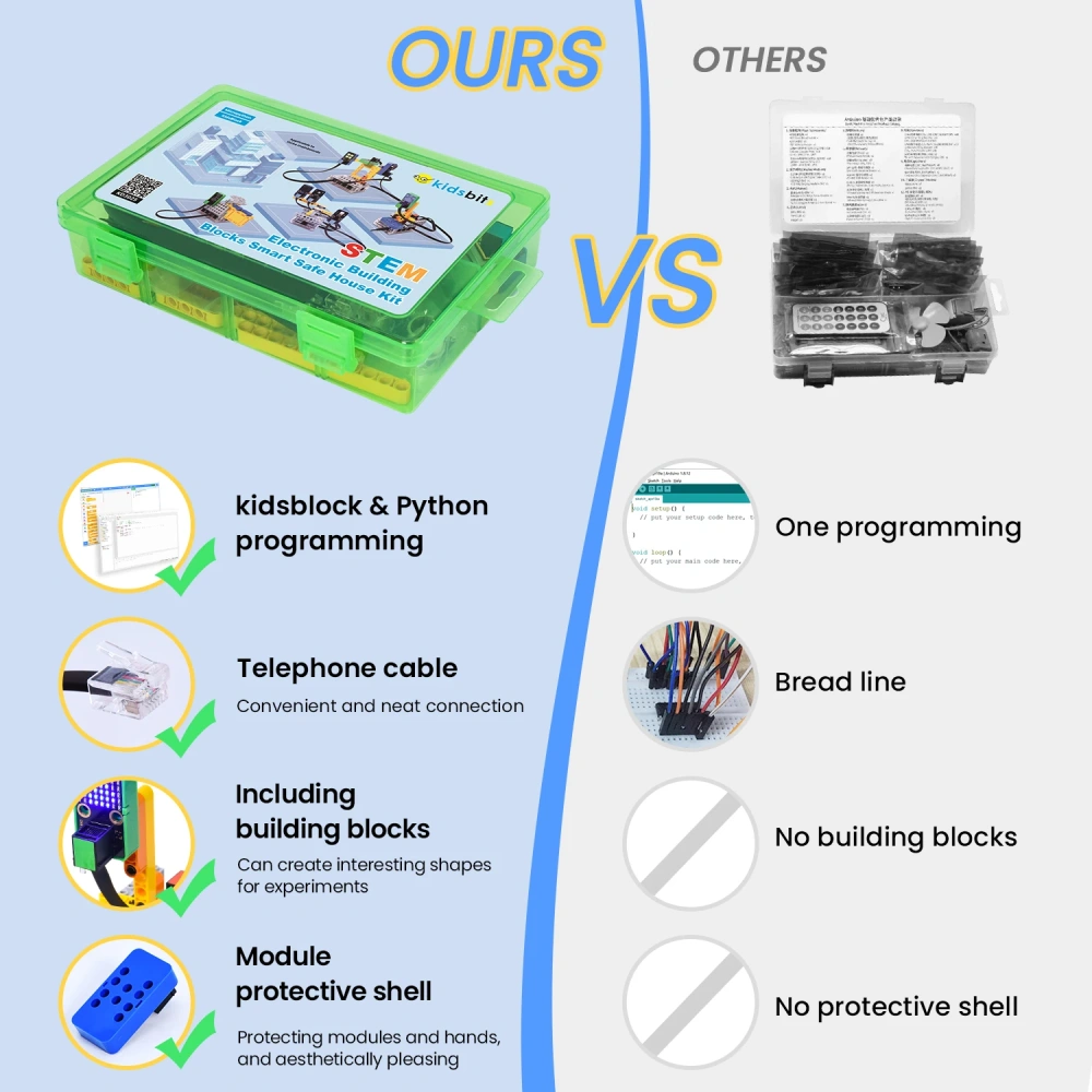 Kidsbits Stem Electronic House Safe Sensor Starter Kit For Arduino ESP3 With Building Blocks Compatible Lego Programming Pack