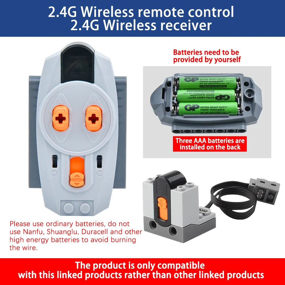 Kidsbits High-Tech PF Parts 2.4G Wireless Remote Control &Receiver Kit For Speed Compatible With LEGO