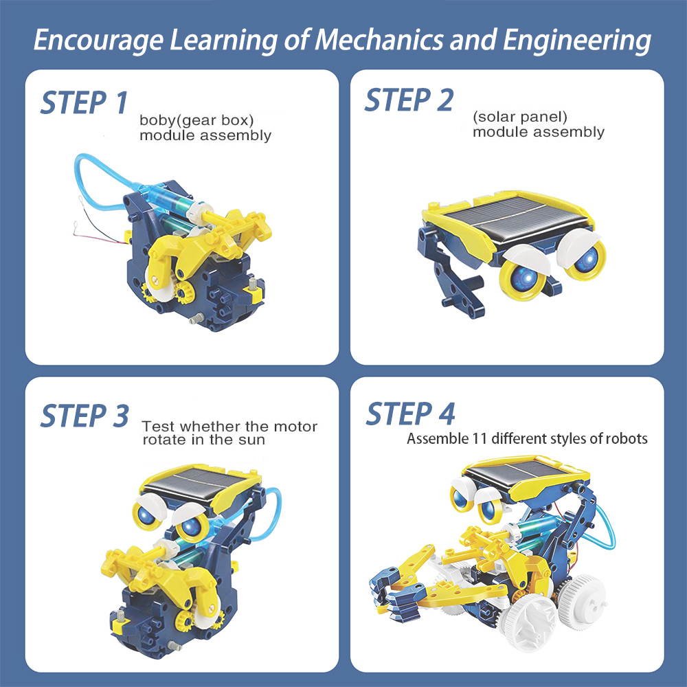 Kidsbits School Kids Educational Science Experiment DIY Self-Assembly 11 In 1 Solar Toy Robot Kit