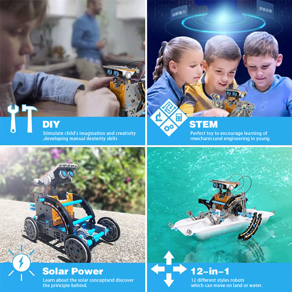 Kidsbits DIY Puzzle Self-Assembly Solar Toy Car 12 In 1 Intelligent Robot Toys For Kids