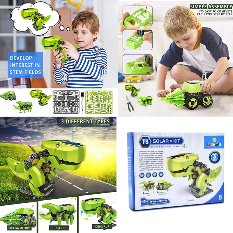 Kidsbits STEM Education 3 In 1 DIY Puzzle Triad Self-assembly Dinosaur Solar Toy For Kids