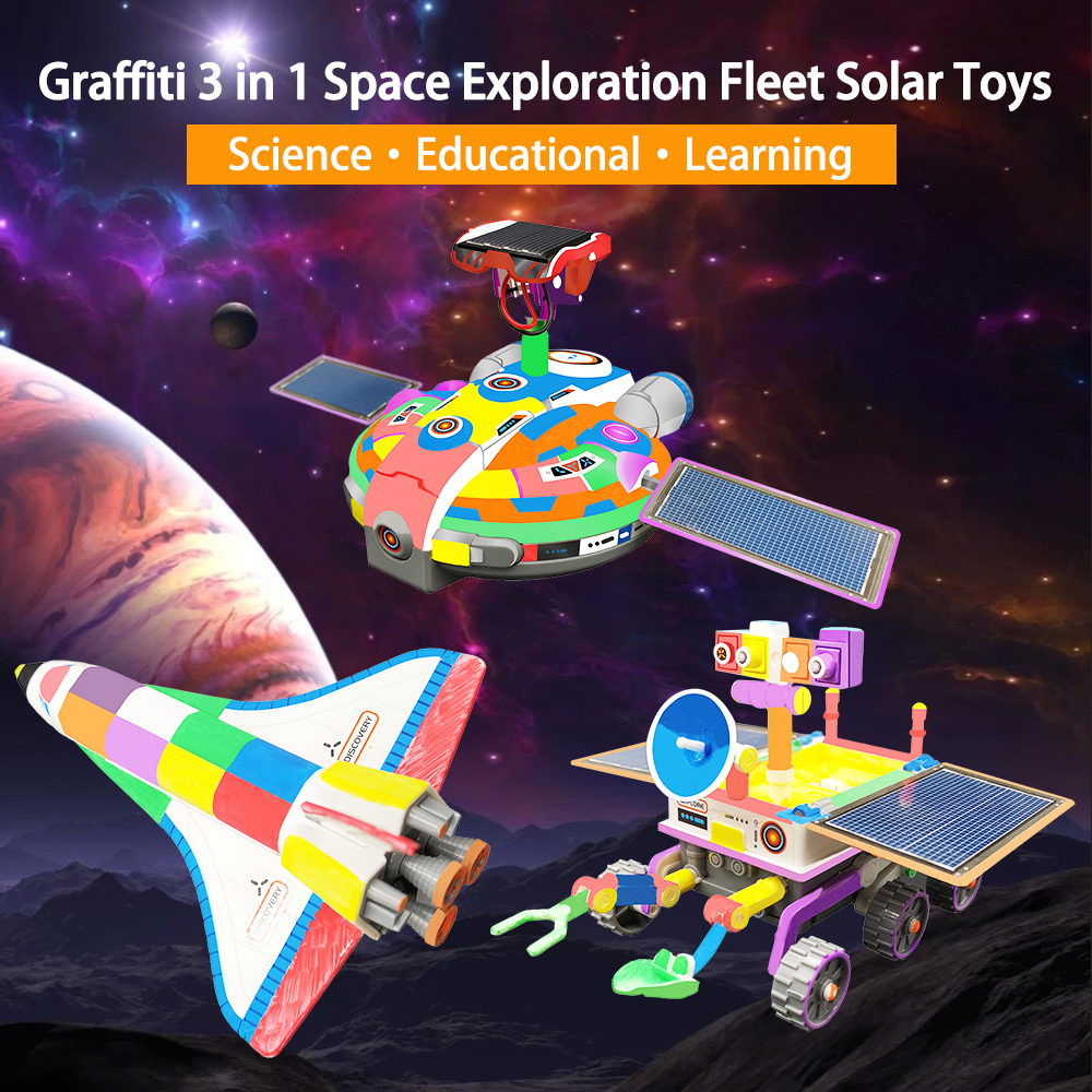 Kidsbits Solar Toys DIY Space Graffiti 3 In 1 Starquest Fleet Solar Powered Toy Robots For Kids