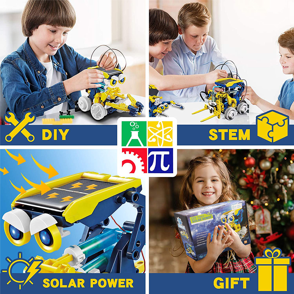 Kidsbits School Kids Educational Science Experiment DIY Self-Assembly 11 In 1 Solar Toy Robot Kit