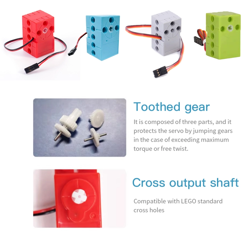 Programmable Red Gear Motor Dual Output Shaft Steering Gear Compatible With Lego 360 Degrees Continuous Rotation