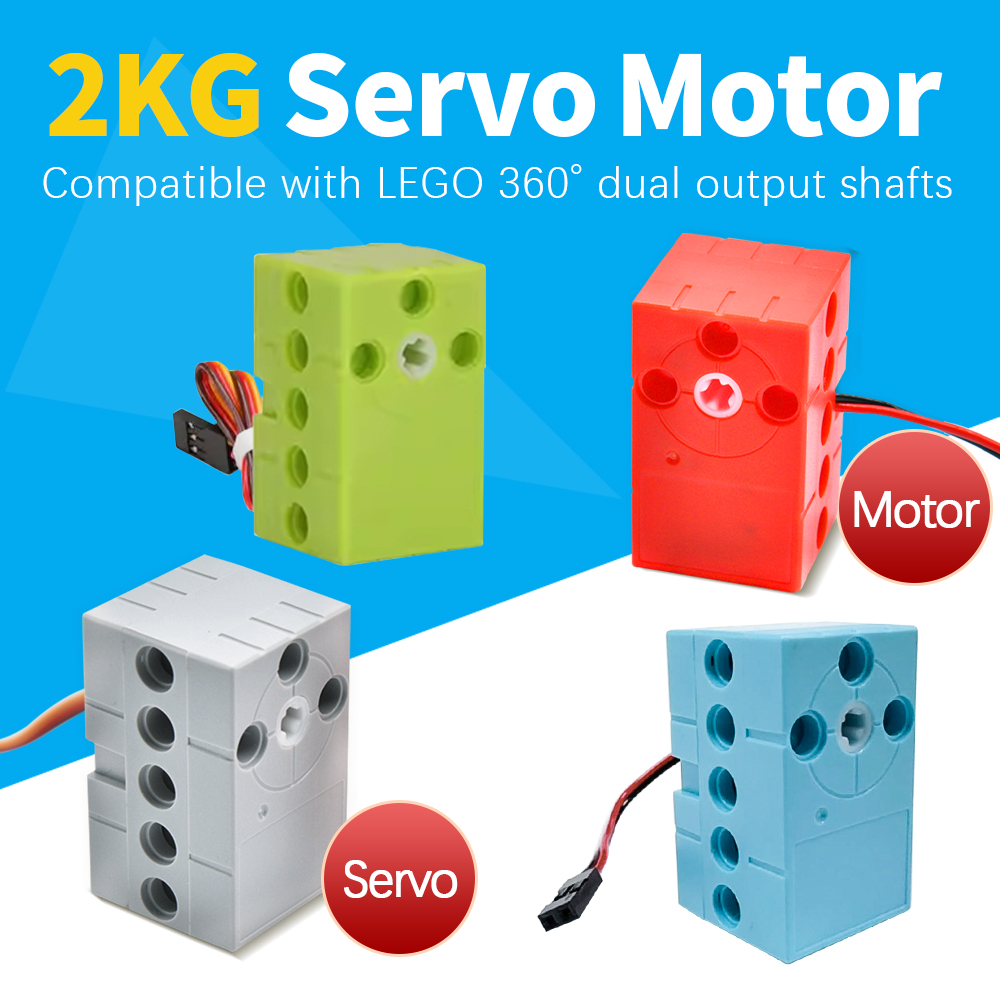 Programmable Red Gear Motor Dual Output Shaft Steering Gear Compatible With Lego 360 Degrees Continuous Rotation