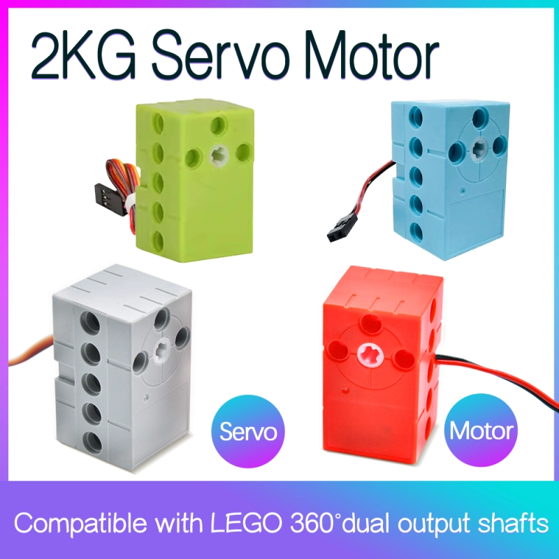 Programmable Red Gear Motor Dual Output Shaft Steering Gear Compatible With Lego 360 Degrees Continuous Rotation