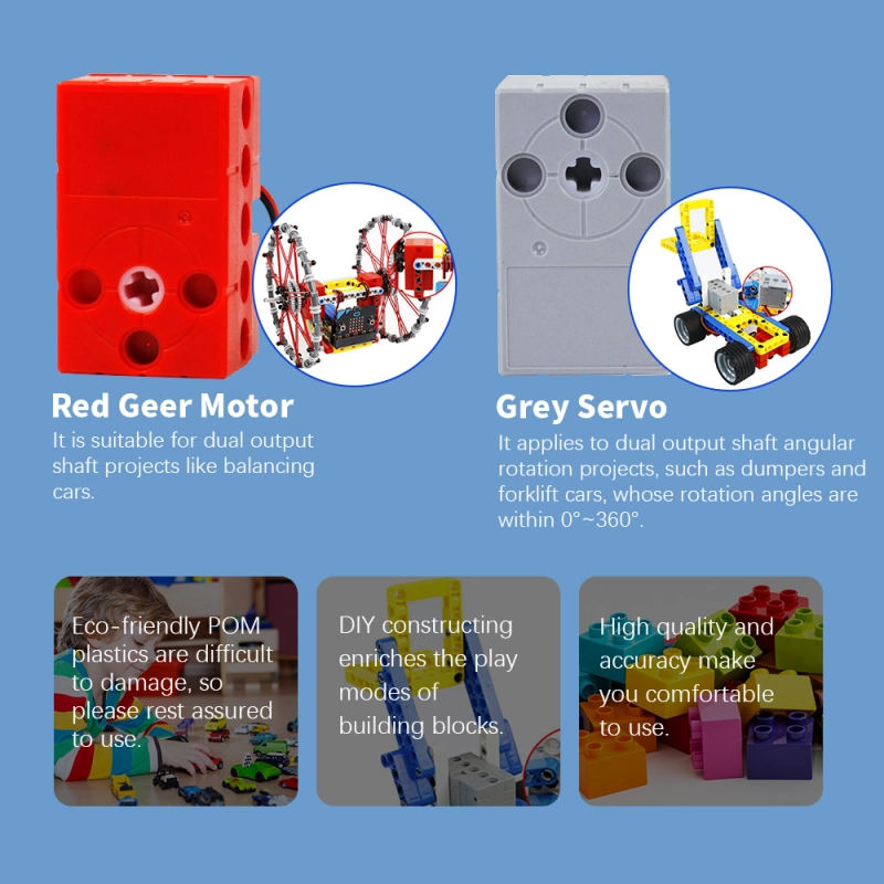 Programmable Red Gear Motor Dual Output Shaft Steering Gear Compatible With Lego 360 Degrees Continuous Rotation