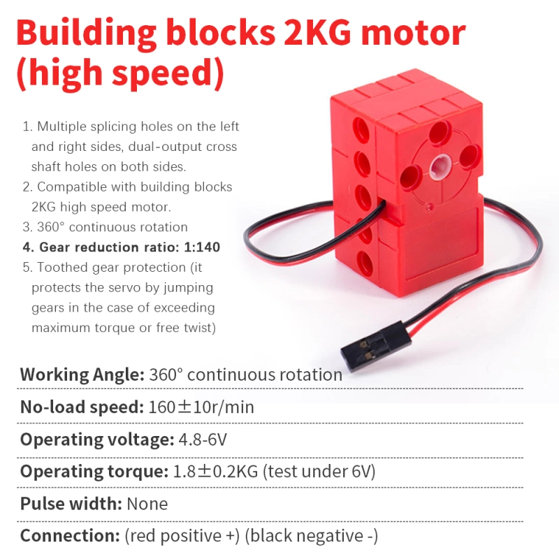 Programmable Red Gear Motor Dual Output Shaft Steering Gear Compatible With Lego 360 Degrees Continuous Rotation