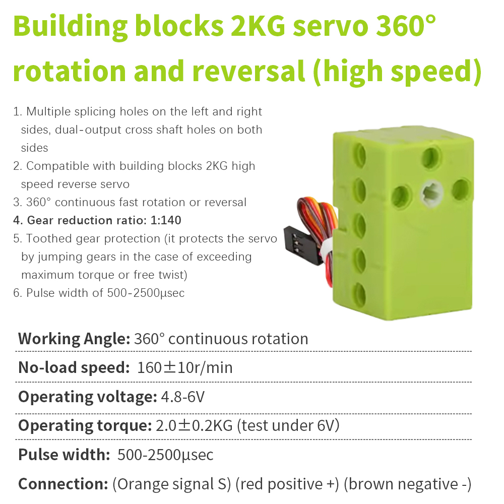 Dual-Output Shaft Servo Green 360° Rotation And Reversal Highspeed Servo Motor Compatible With Lego