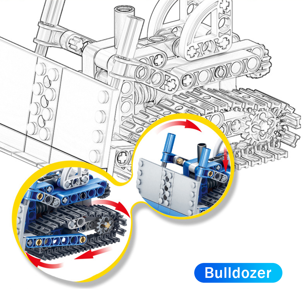 Kidsbits 2 in 1 STEM Building Blocks, MD32 Bulldozer, 75C-9 Excavator Windmill Assembly Lego Toys For Kids