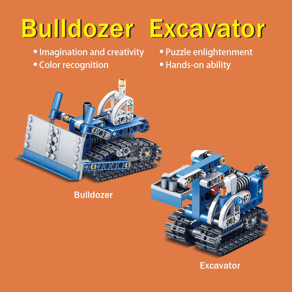 Kidsbits 2 in 1 STEM Building Blocks, MD32 Bulldozer, 75C-9 Excavator Windmill Assembly Lego Toys For Kids