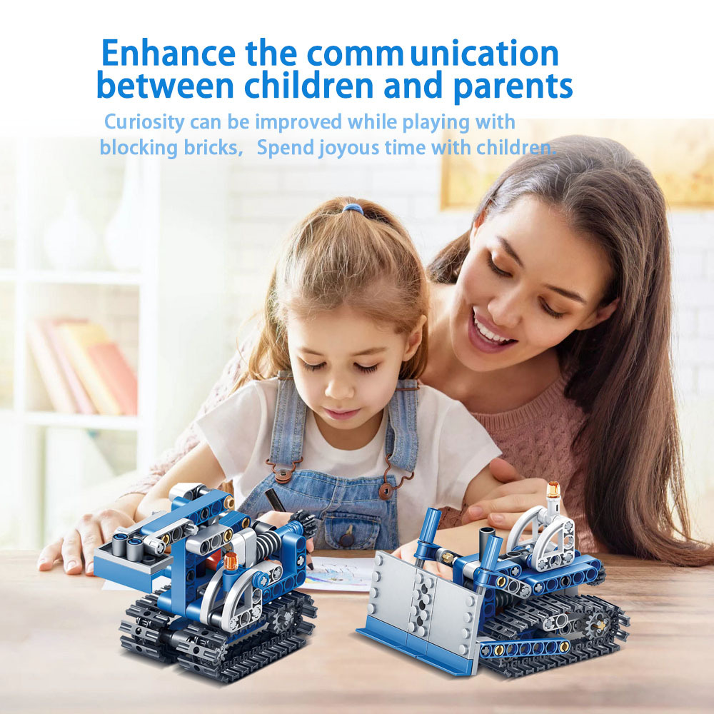 Kidsbits 2 in 1 STEM Building Blocks, MD32 Bulldozer, 75C-9 Excavator Windmill Assembly Lego Toys For Kids