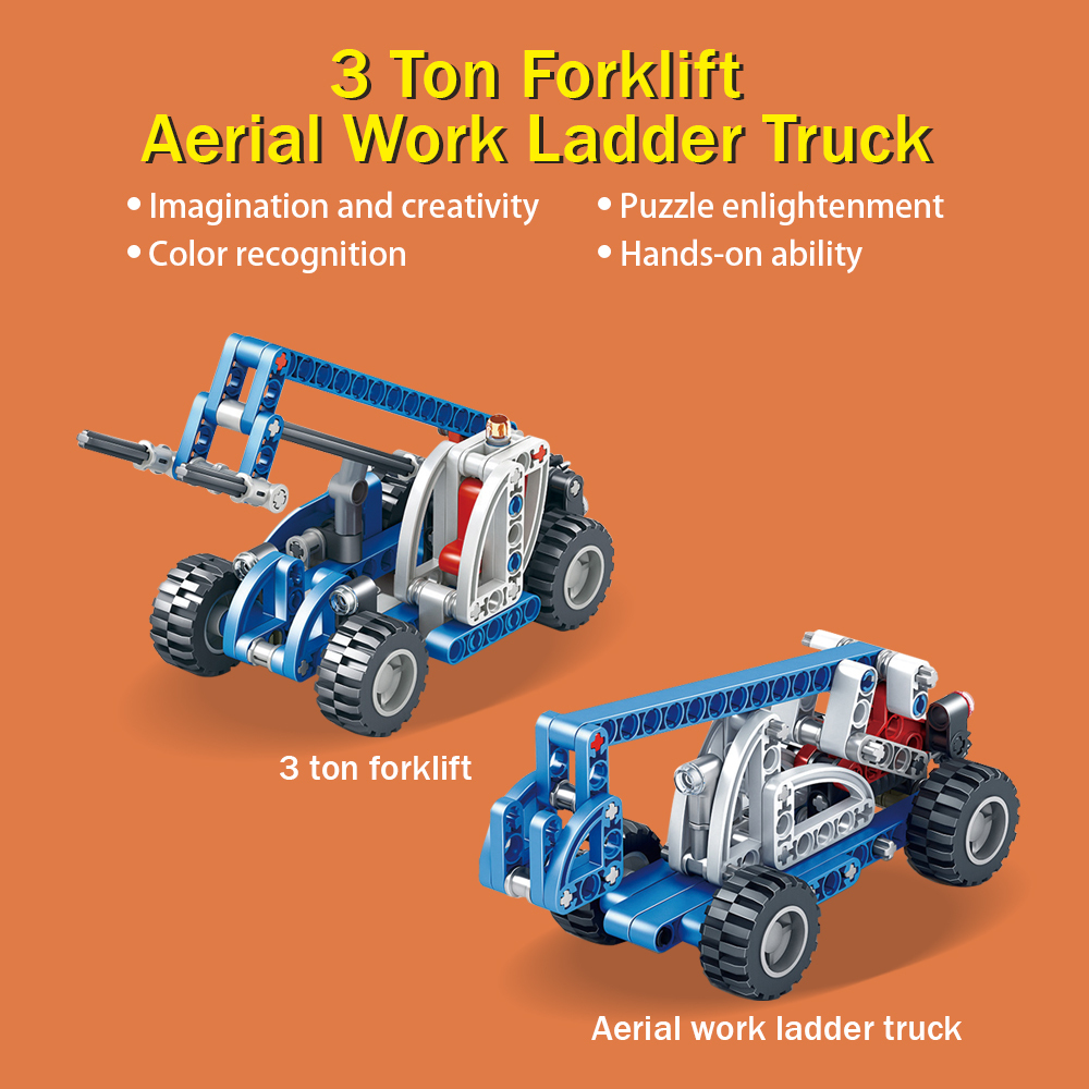 Kidsbits Two In One Stem Building Blocks,3-Ton Forklift, High-Altitude Work Platform Assembly Lego Toys For Kids Education