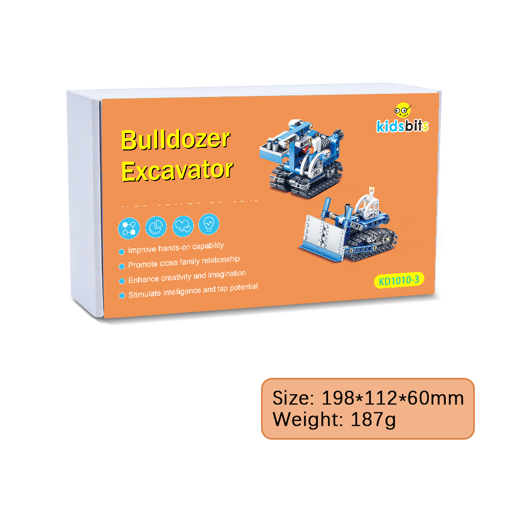 Kidsbits 2 in 1 STEM Building Blocks, MD32 Bulldozer, 75C-9 Excavator Windmill Assembly Lego Toys For Kids