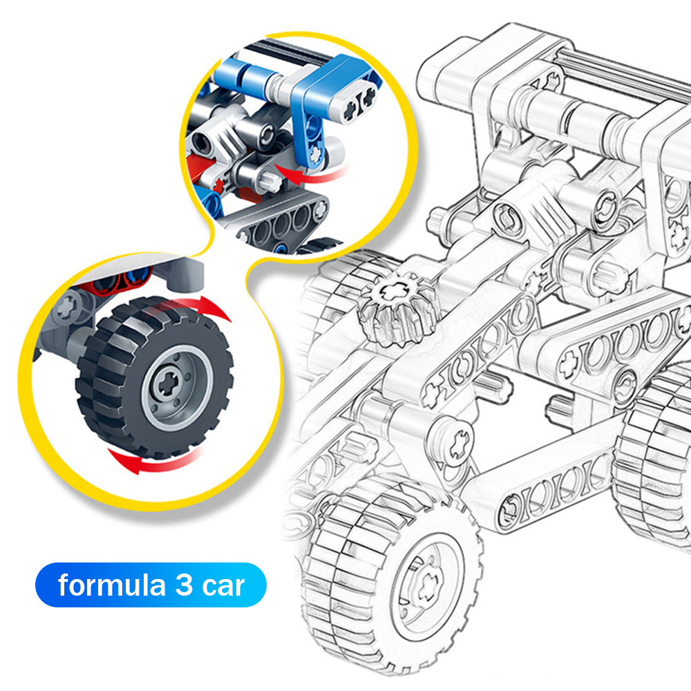Kidsbits 2 in 1 Building Blocks, 8-Ton Small Crane, Tier 3 Racing Car Technology Assembled STEM Lego Education Toys