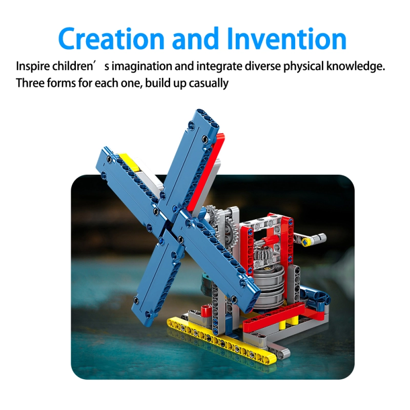 Kidsbits 3 in 1 STEM Building Blocks, Water Mill + Adjustable Phone Holder + Windmill Science Technology Assembled Lego Toys Kit