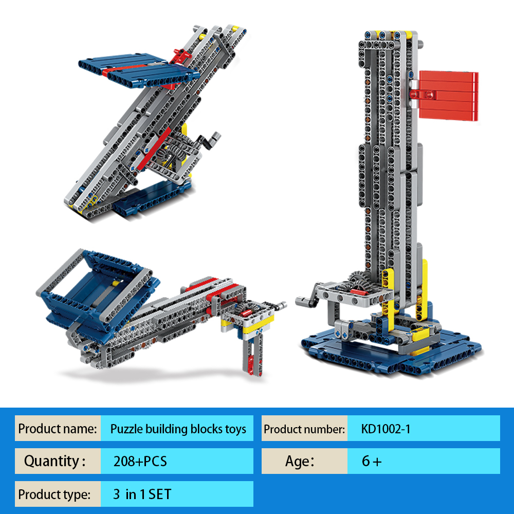 Kidsbits STEM Building Blocks, Hand-Raised National Flag + Tilt Lifting Platform + Handheld Ladder 3 in 1 Assembly Educational Lego Toys
