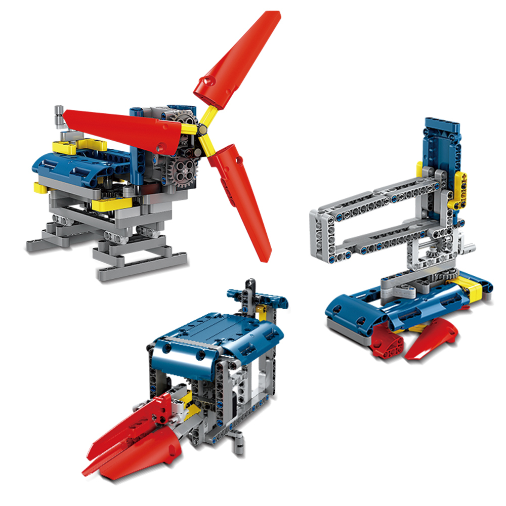 Kidsbits STEM Building Blocks, Oscillating Fan + Cutter + Hand-Crank Drill 3 in 1 Assembly Kids STEM Educational Lego Toys