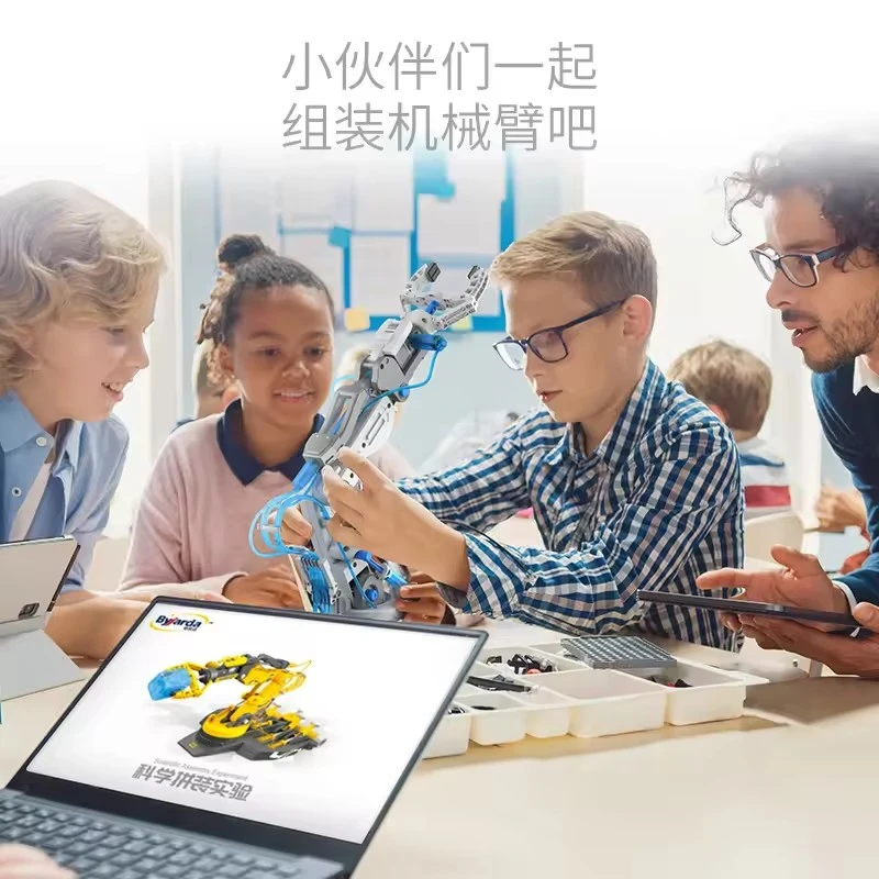 3-in-1 STEAM Self Assembly Hydraulic Mechanical Arm Kids Hydro Mechanical Hand Claw Machine Educational Toy DIY Robotic Arm