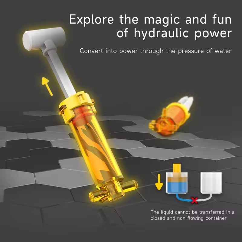 Kidsbits Yellow 3-in-1 STEAM Self Assembly Hydraulic Mechanical Arm Hydro Mechanical Hand Claw Machine Educational Toy DIY Robotic Arm For Kids