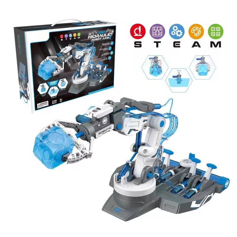 3-in-1 STEAM Self Assembly Hydraulic Mechanical Arm Kids Hydro Mechanical Hand Claw Machine Educational Toy DIY Robotic Arm