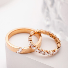 Marquise and Round Stones Design Couple Rings
