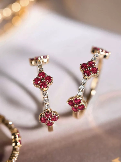 Clover Shaped Lab-grown Ruby Rings