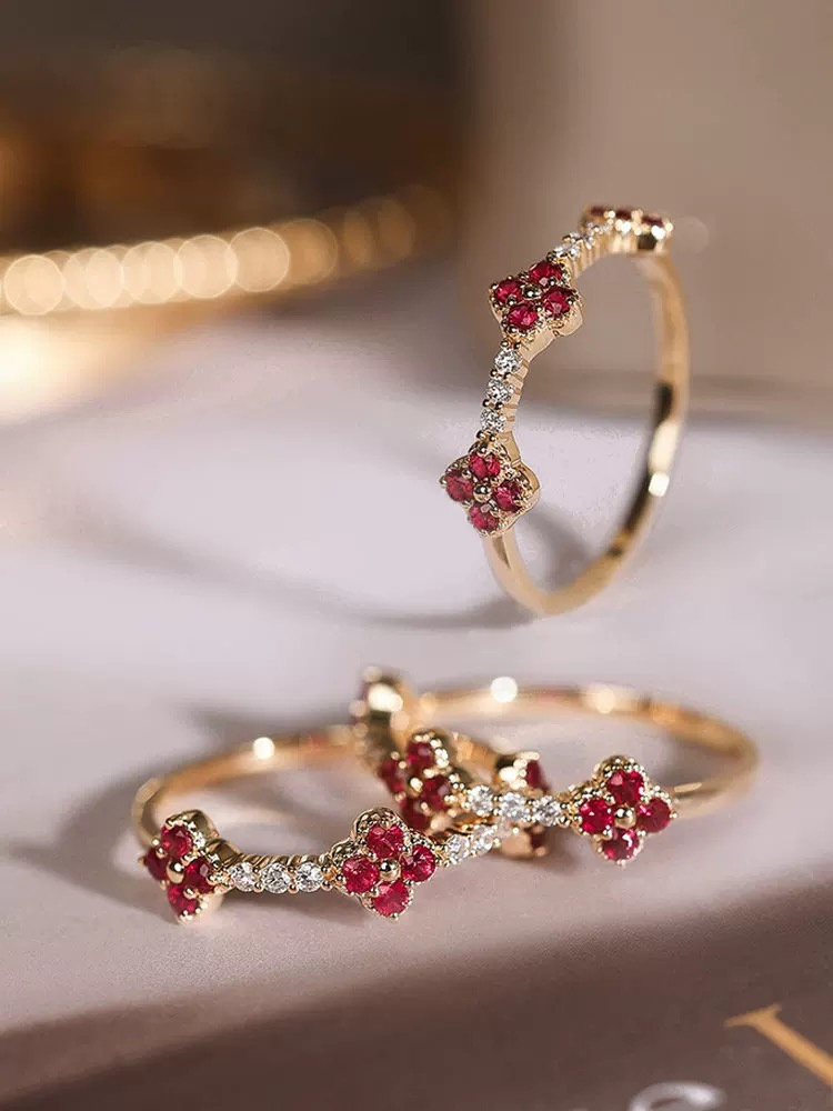 Clover Shaped Lab-grown Ruby Rings