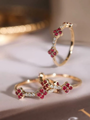 Clover Shaped Lab-grown Ruby Rings