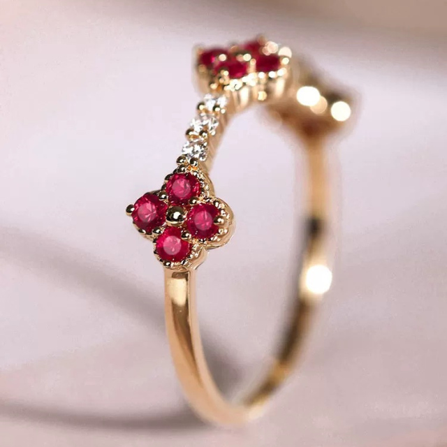 Clover Shaped Lab-grown Ruby Rings