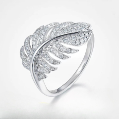 Gold Feather Ring with Natural Diamond