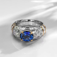 Blue Sapphire Two Tone Gold Ring