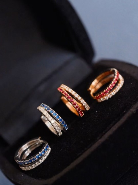 Hoop Earrings with Natural Gem Stones and Diamonds