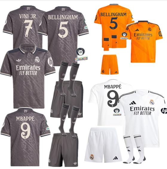 Real Madrid child jersey 2024 2025 adult kit  kids kit  Home Third away New adult 2024 2025 Real Madrid soccer jersey 10-20 days. It will arrive in your country
