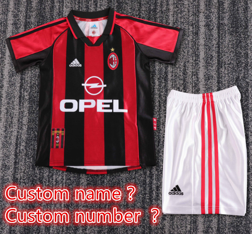Child kids kit Retro jersey AC Milan jersey kids kit Home Third away 95-96  90/91 98-99 2008-09 1996-97 04-05 06/07  2013-14 1998-99 93/94  AC Milan Retro soccer jersey 10-20 days. It will arrive in your country