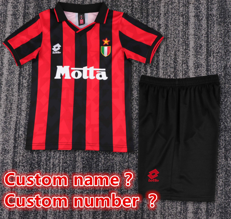 Child kids kit Retro jersey AC Milan jersey kids kit Home Third away 95-96  90/91 98-99 2008-09 1996-97 04-05 06/07  2013-14 1998-99 93/94  AC Milan Retro soccer jersey 10-20 days. It will arrive in your country