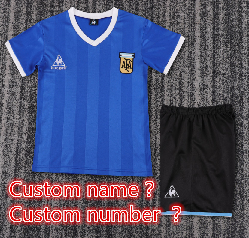 Child kids kit Retro jersey Argentina jersey kids kit Home Third away 1986 1998 1994 2001  Argentina Retro soccer jersey 10-20 days. It will arrive in your country