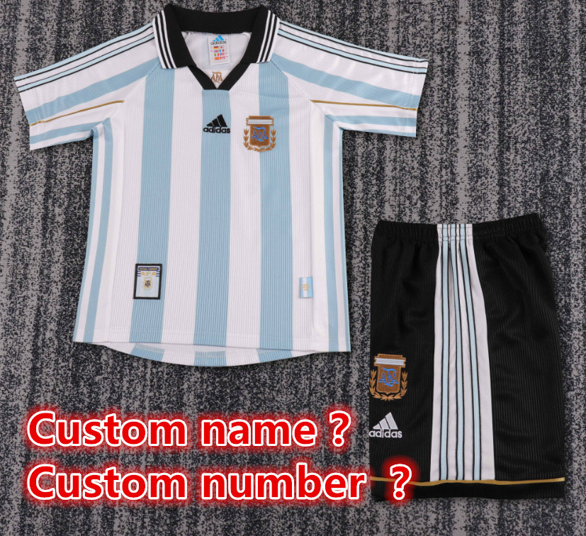 Child kids kit Retro jersey Argentina jersey kids kit Home Third away 1986 1998 1994 2001  Argentina Retro soccer jersey 10-20 days. It will arrive in your country