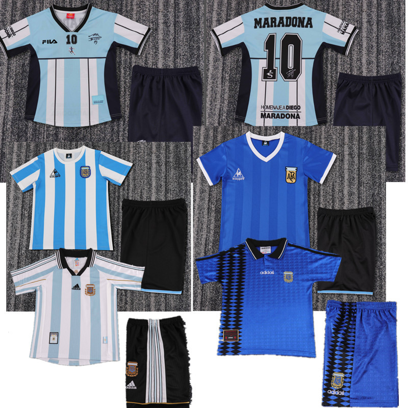 Child kids kit Retro jersey Argentina jersey kids kit Home Third away 1986 1998 1994 2001  Argentina Retro soccer jersey 10-20 days. It will arrive in your country