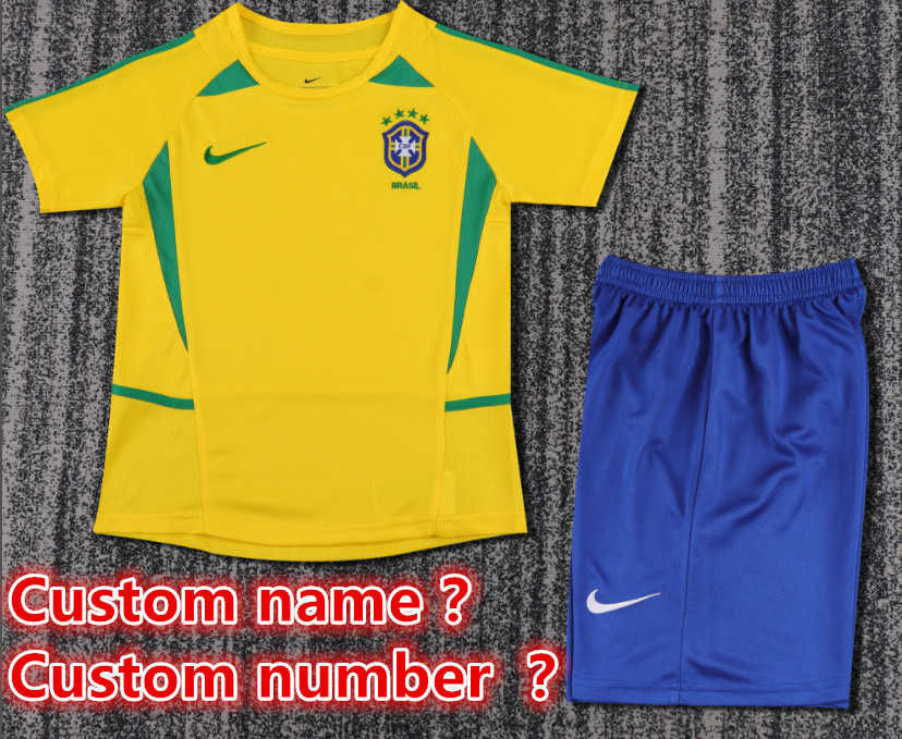 Child kids kit Retro jersey Brazil jersey kids kit Home Third away  1998 2002 Brazil Retro soccer jersey 10-20 days. It will arrive in your country